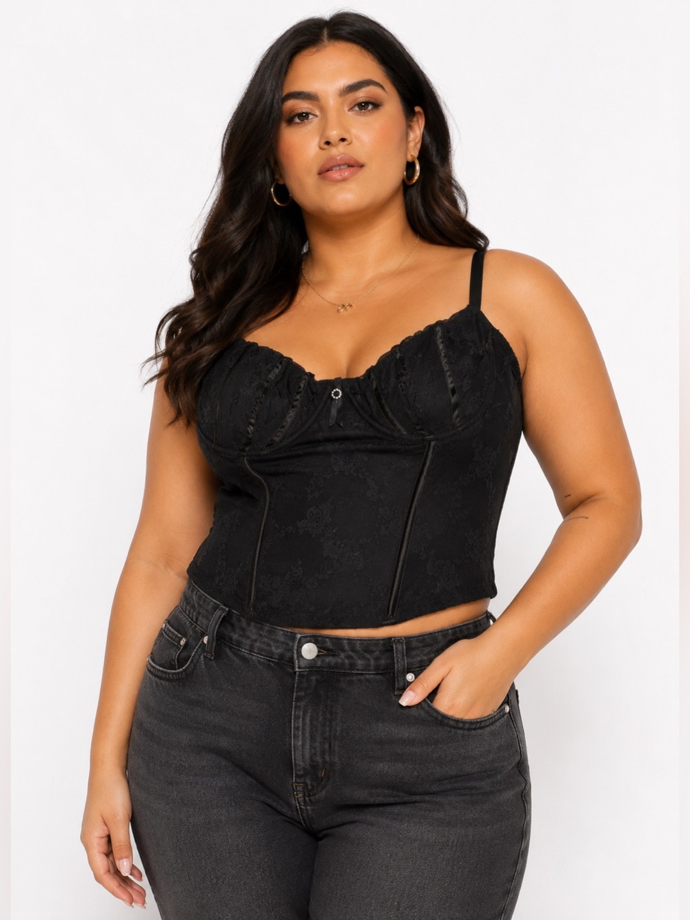 90s/Y2K European Vintage Ann Summers Floral Lace Boned Corset (Black) Size 1X